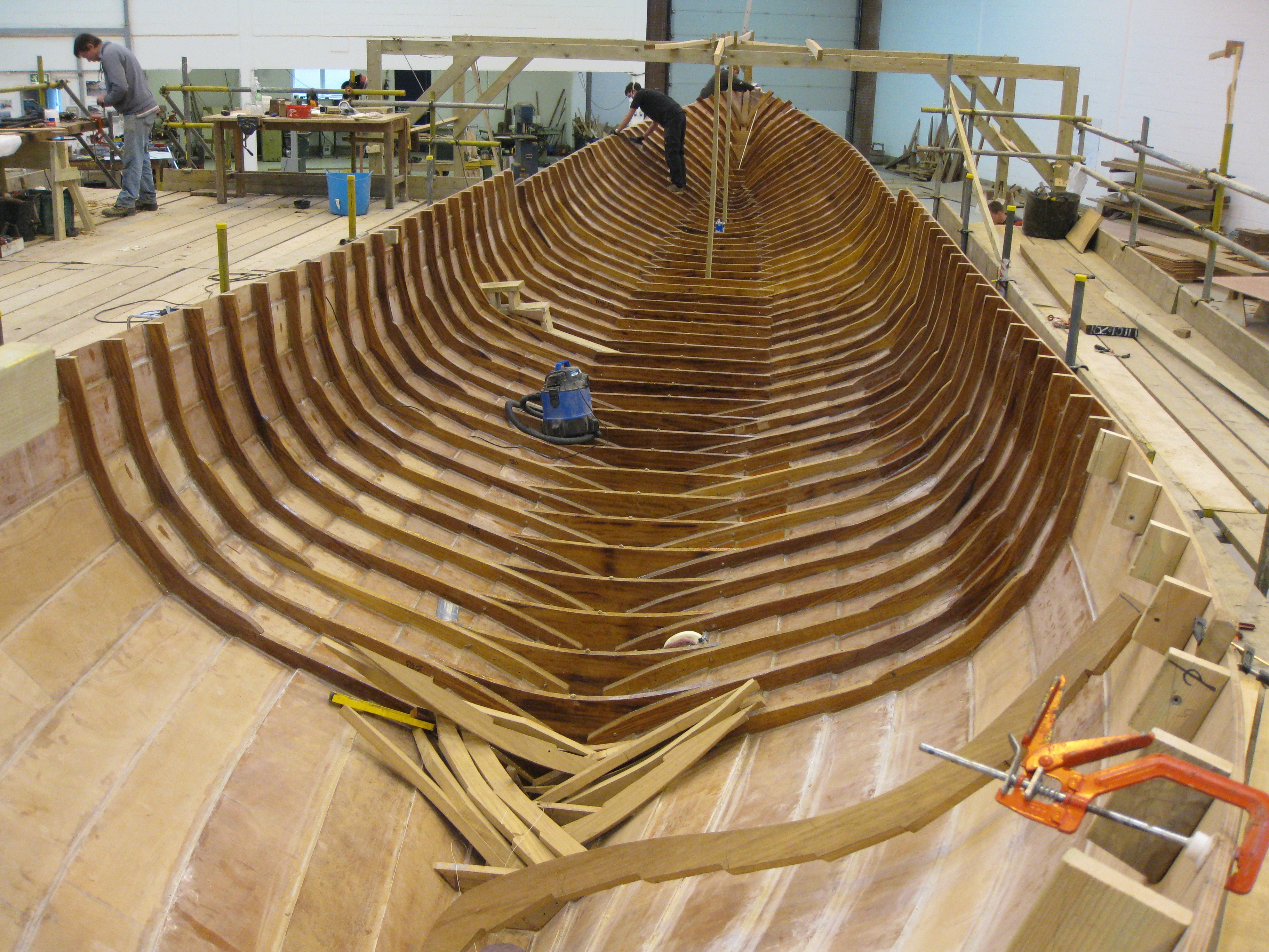 The wooden hull is fitted with ribs