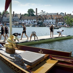 Gloriana next to the regatta pontoons at Henley