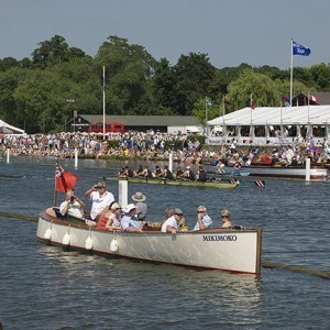 An upmire's launch seen from Gloriana at Henley Royal Regatta