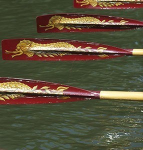 Gloriana's stroke-side blades in action at Henley Royal Regatta