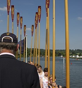 A view from Malcolm's shoulder down the crew and upright oars