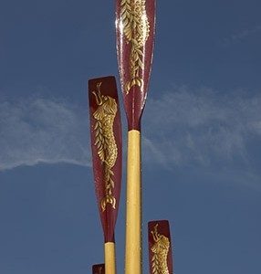 The masterfully painted spoons on Gloriana's oars