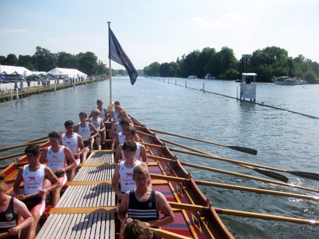 A Leander & Upper Thames mixed youth crew row Gloriana at HRR