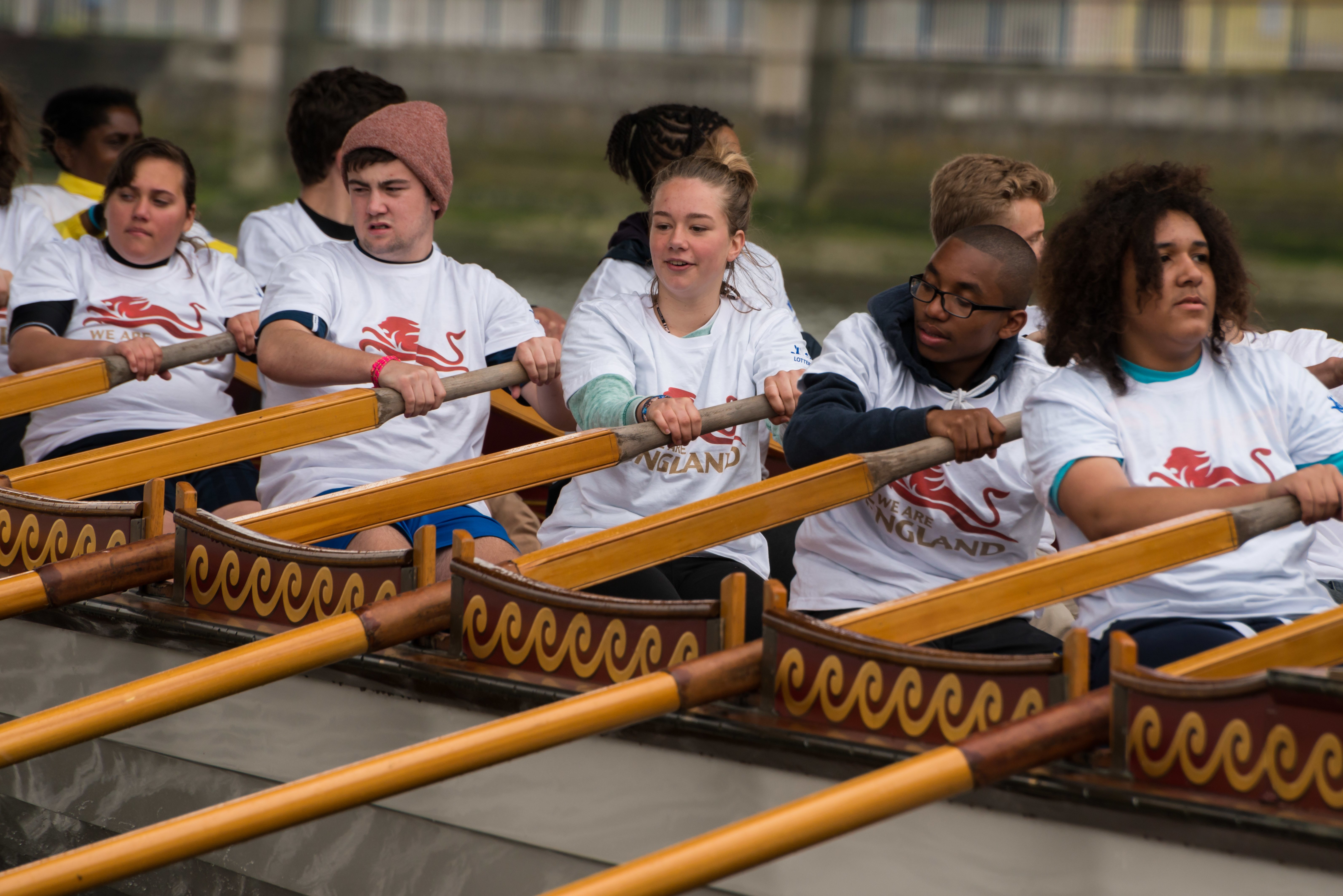 7/6/14. Commonwealth Baton Relay. The Queen's Royal Barge, 'Gloriana', is rowed up the Thames with the Commonwealth Baton aboard. Credit: Port of London Authority/TW/Ben Fitzpatrick.