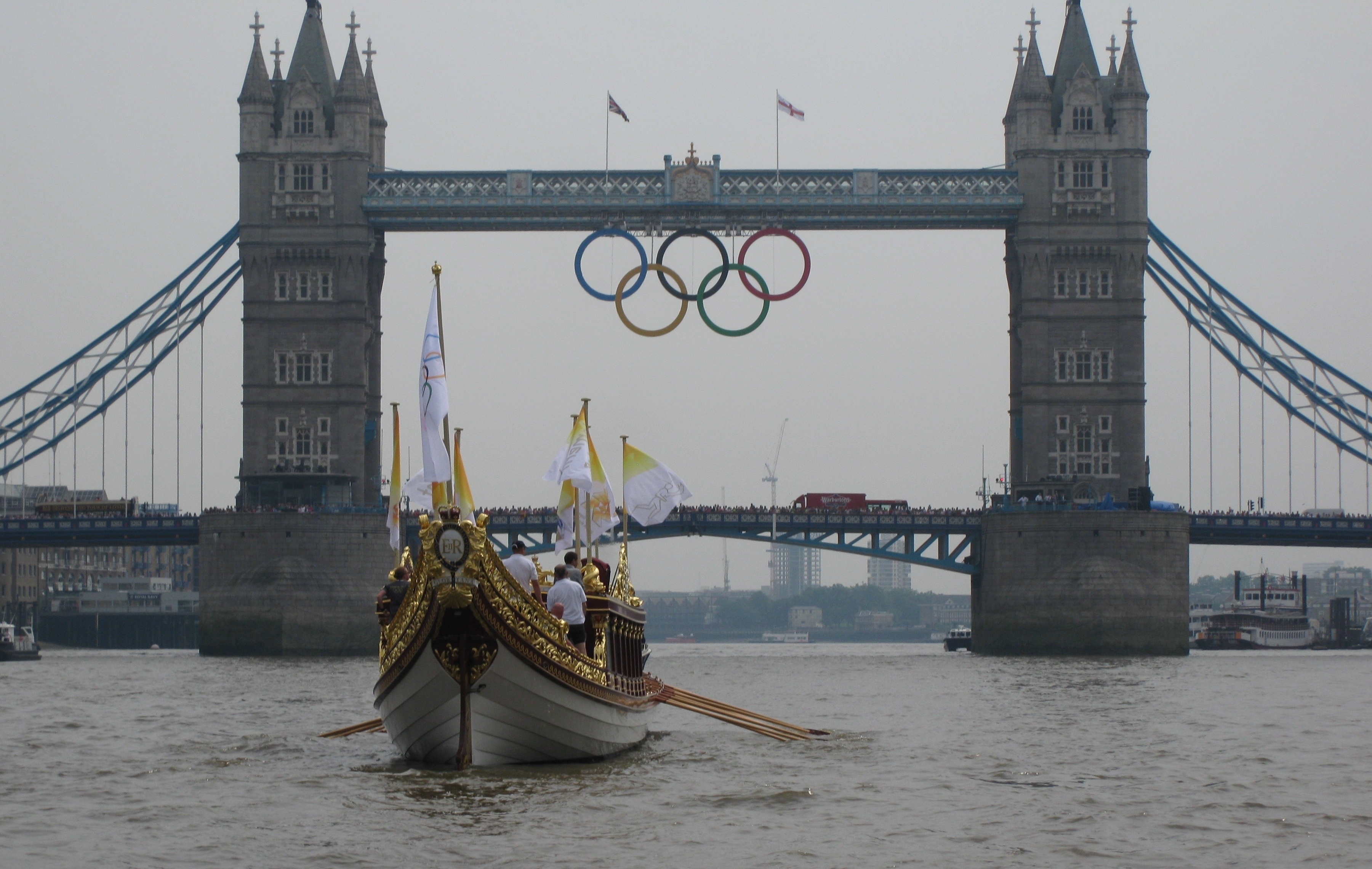 Tower Bridge wearing her Olympic Rings