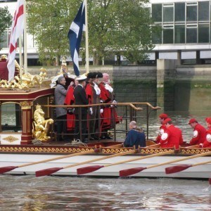 New Lord Mayor in garb aboard Gloriana