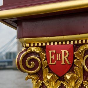 Details of the MV Gloriana as it rows up the Thames as part of HM The Queen's 90th Birthday celebrations