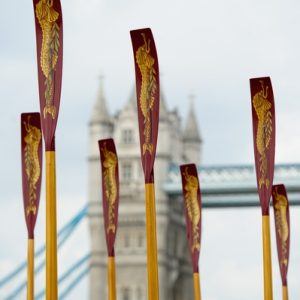 Details of the MV Gloriana as it rows up the Thames as part of HM The Queen's 90th Birthday celebrations