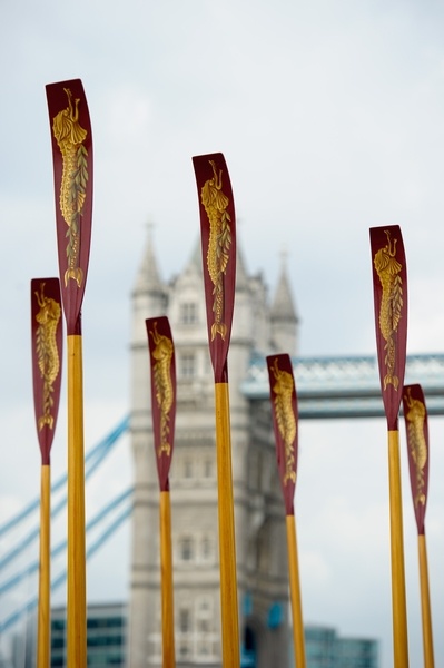 Details of the MV Gloriana as it rows up the Thames as part of HM The Queen's 90th Birthday celebrations