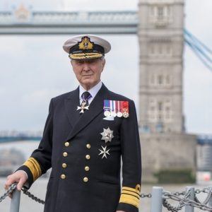 Lord Sterling of Plaistow MV Gloriana rows up the Thames as part of HM The Queen's 90th Birthday celbrations