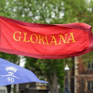 Bow flag of the Gloriana with 90th birthday pennant