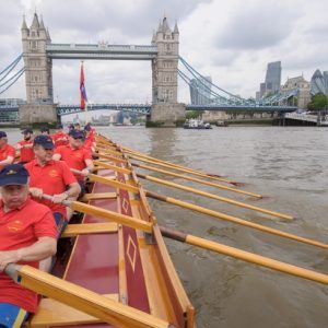 Chris Cully, Rower MV Gloriana rows up the Thames as part of HM The Queen's 90th Birthday celbrations