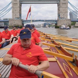 Chris Cully, Rower MV Gloriana rows up the Thames as part of HM The Queen's 90th Birthday celbrations