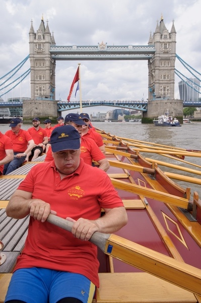 Chris Cully, Rower MV Gloriana rows up the Thames as part of HM The Queen's 90th Birthday celbrations