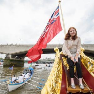 Chris Cully, Rower MV Gloriana rows up the Thames as part of HM The Queen's 90th Birthday celbrations