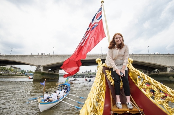 Chris Cully, Rower MV Gloriana rows up the Thames as part of HM The Queen's 90th Birthday celbrations