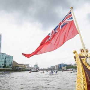 The Gloriana passes HMS Belfast