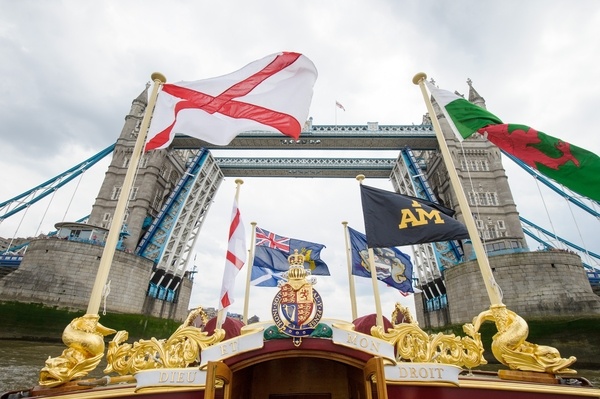 The Gloriana passes HMS Belfast