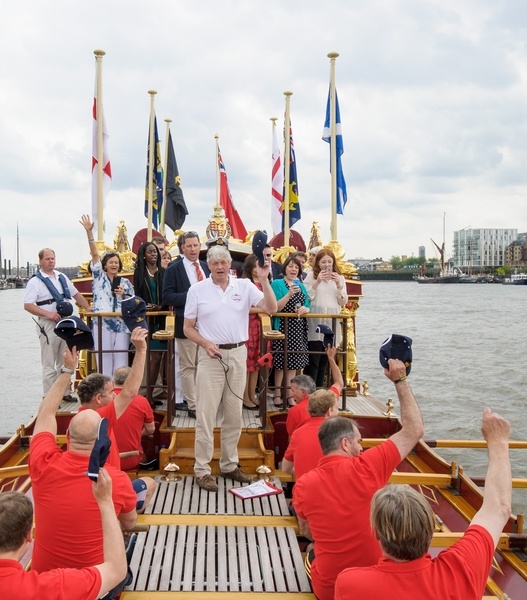 The crew of The Gloriana give three cheers to the Queen