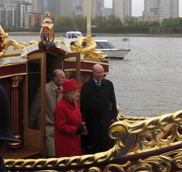 HM the Queen and Prince Philip with Lord Sterling aboard Gloriana