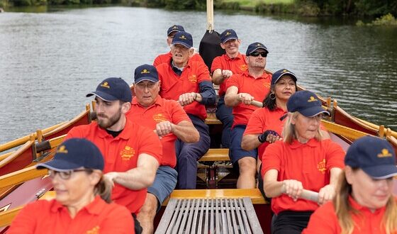 Rowers of Gloriana on day of Her Majesty Queen Elizabeth II's funeral at Runnymede